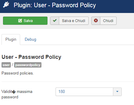 screenshot control panel del plugin